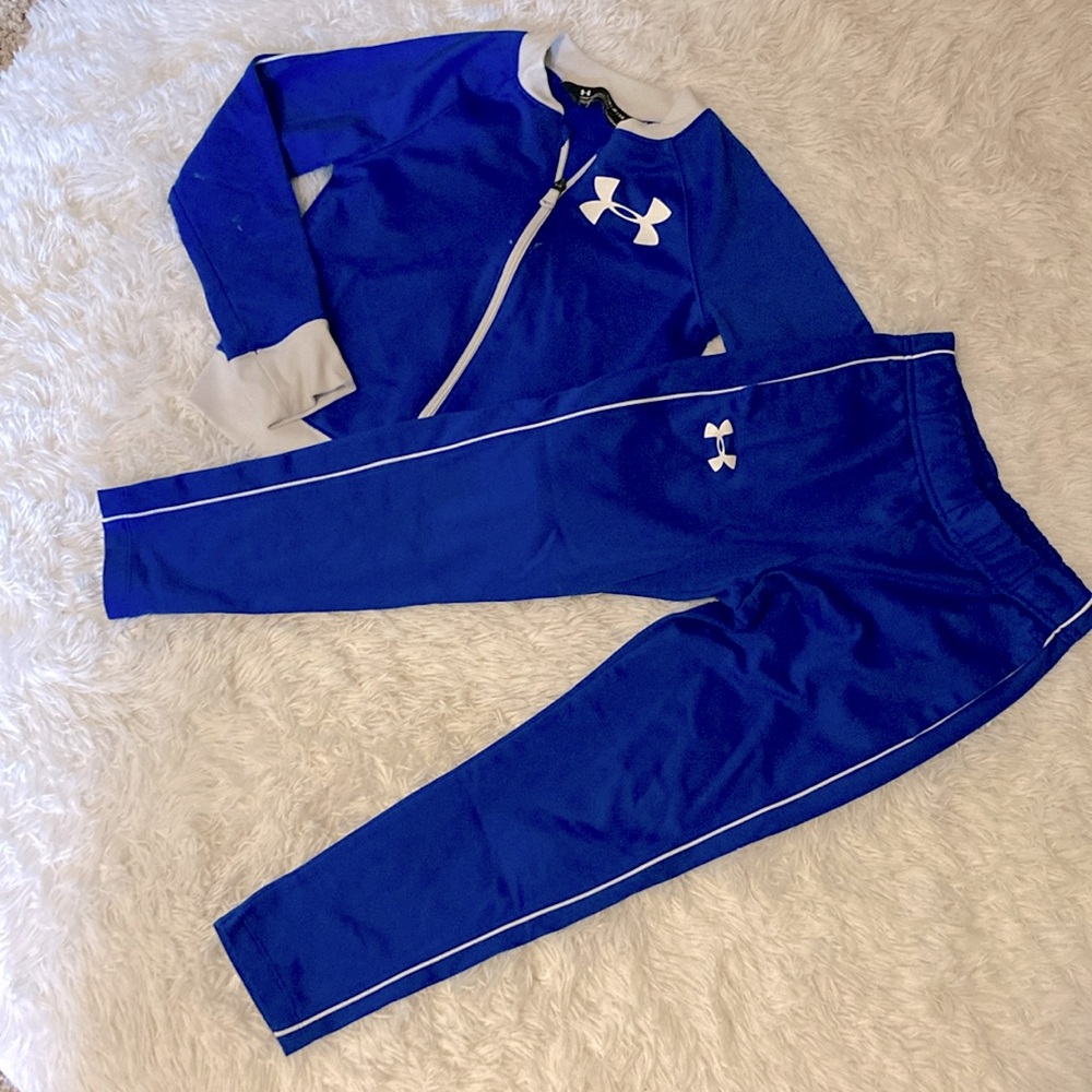 Under Armour girls XS S jacket track pants set royal blue flaws- see description